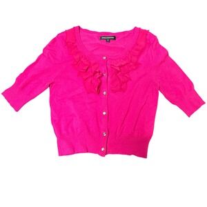 Express Design Studio Pink Ruffle Cardigan XS Button Down Knit‎ Top